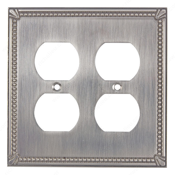 Switch plate Quadruple Receptacle - Traditional Style, Finish Brushed Nickel