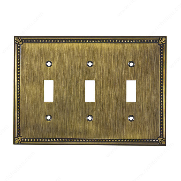 Switch Plate 3 Toggle Entries - Traditional Style, Finish Antique English