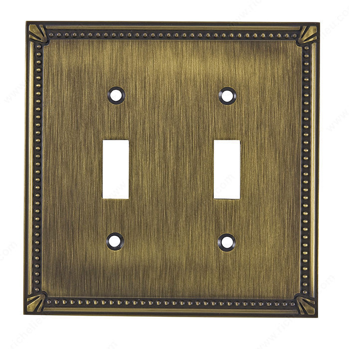 Switch Plate 2 Toggle Entries - Traditional Style, Finish Antique English
