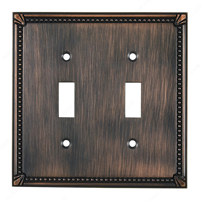 Switch Plate 2 Toggle Entries - Traditional Style, Finish Brushed Oil-Rubbed Bronze