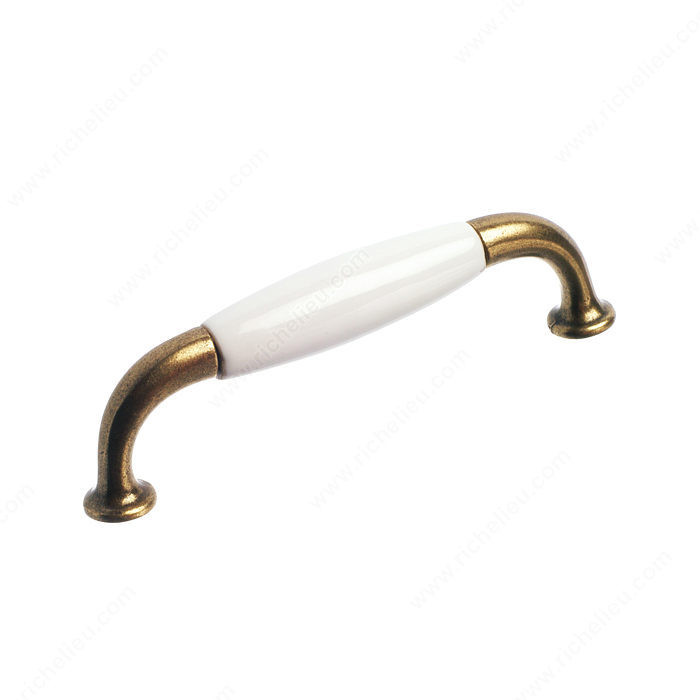 Traditional Metal and Ceramic Pull - 9700, Finish Burnished Brass / White PRO-PACK 2