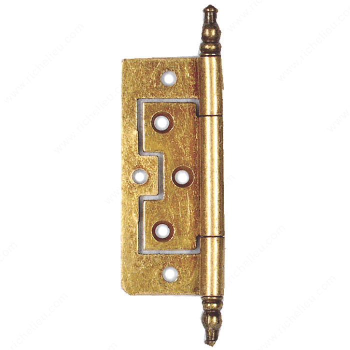 Steel Hinge - Non-Mortise, Finish Antique Brass, Style Finial Tip, Length 2 1/2 in, Screw/Nail Included