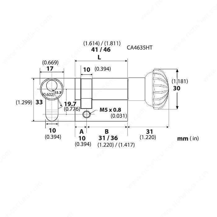 European Half Cylinder Turnpiece, Size 31 mm - California, Finish PVD Polished Nickel