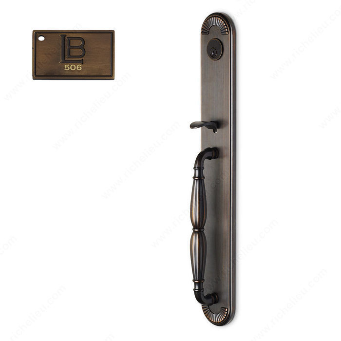 Left Hand Reverse Mortise Handle Entry, Lever L5, 2.50 - California, Finish Brushed Antique Brass