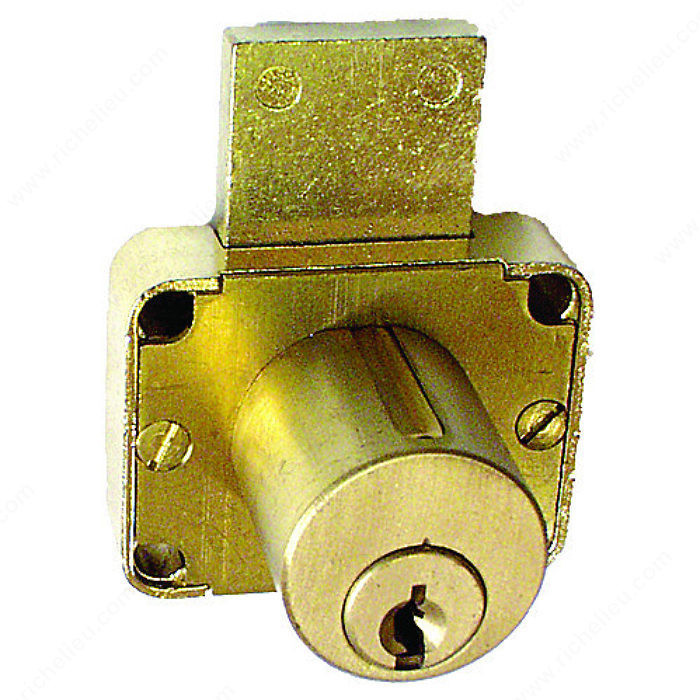 Drawer Lock, Finish Satin Brass, Length - Cylinder 1 1/8 in
