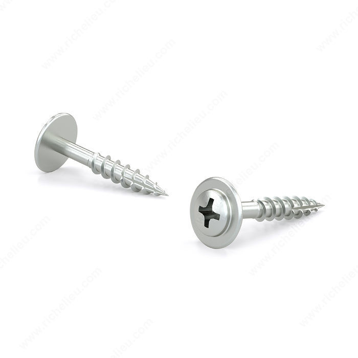 Zinc-Plated Wood Screw, Pan With Large Washer Head, Phillips Drive, Coarse Thread, Type 17 Point, Drawer front screws, Length 1 1/8 in