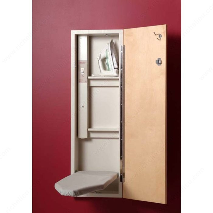 Built-In Ironing Board, Length 60 5/8 in, Finish Cool Grey / Door - Birch / Birch, Door Opening Right Hand, Electrical Hook Up
