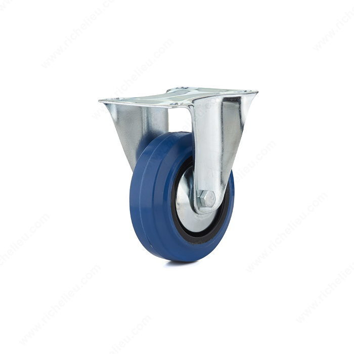 Industrial Blue Elastic Rubber Caster, Non- marking rubber tread, Load Capacity Per Caster Max. 70 kg, Wheel Diameter 100 mm, Total Height 130 mm, Tread Width 35 mm