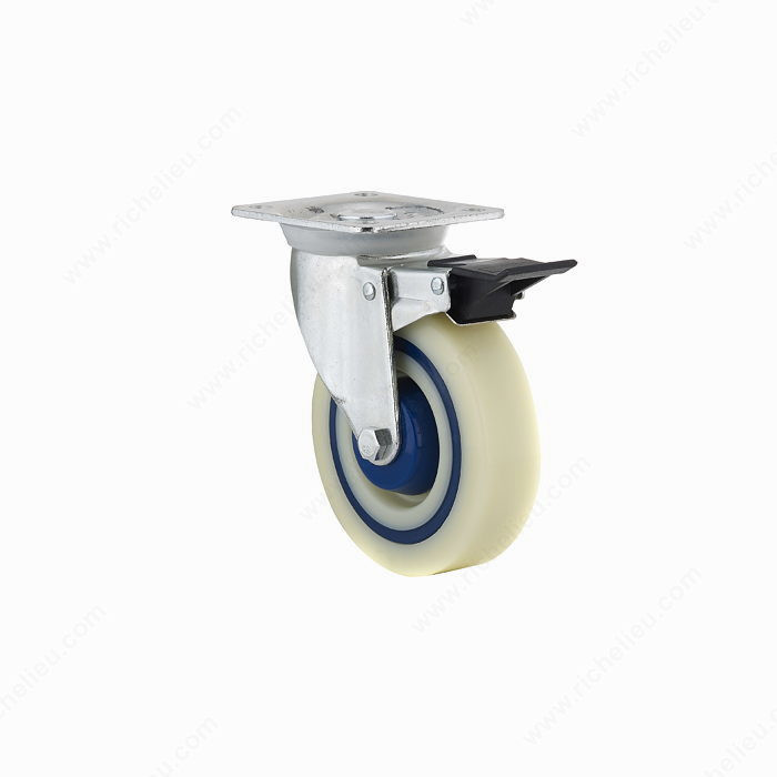 Industrial Polyamide Rubber Caster, Non- marking rubber tread, Total Height 162 mm, Fastening Type Swivel with Double-Lock Brake, Mounting Plate Dimension 85 mm x 105 mm