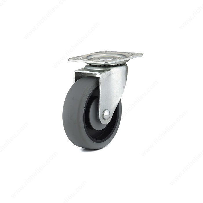 Industrial Gray Thermoplastic Rubber Caster, Non- marking rubber tread, Load Capacity Per Caster Max. 112 kg, Wheel Diameter 102 mm, Total Height 126 mm, Fastening Type Swivel Without Brake
