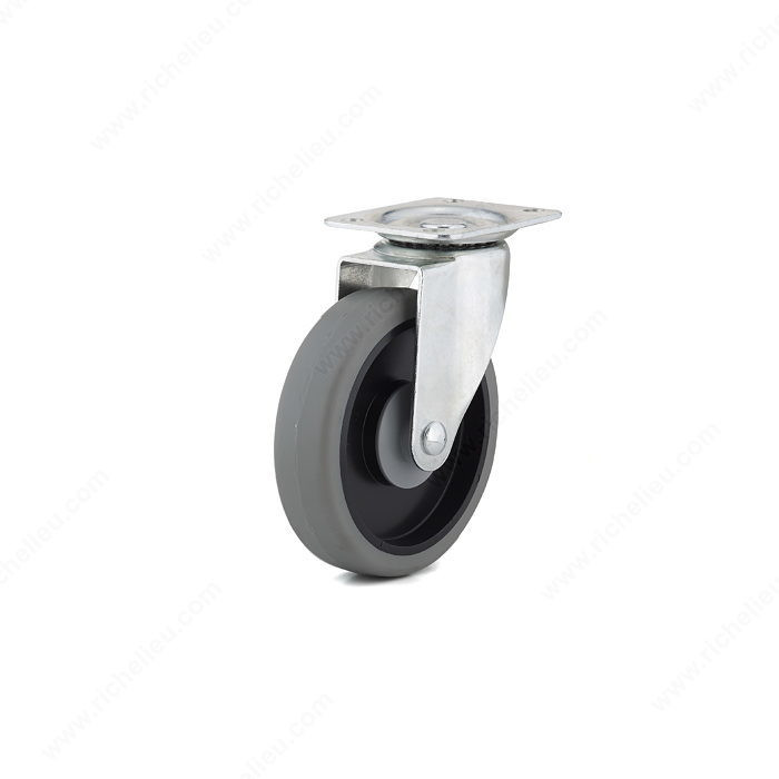 Industrial Gray Thermoplastic Rubber Caster, Non- marking rubber tread, Load Capacity Per Caster Max. 135 kg, Wheel Diameter 127 mm, Total Height 156 mm, Fastening Type Swivel Without Brake
