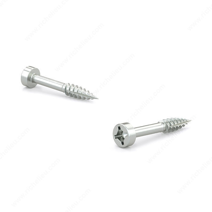 Zinc-Plated Wood Screw, Fillister Head, Quadrex Drive, Regular Thread, Type 17 Point, Zinc plated pocket screw, Length 1 in
