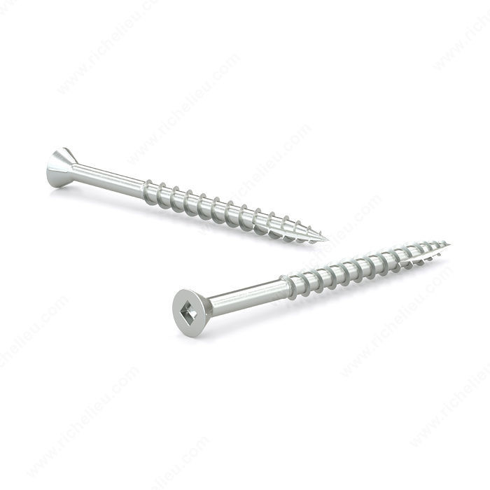 Zinc-Plated Wood Screw, Flat Head With Nibs, Square Drive, Coarse Thread, Type 17 Point, Self- tapping, self- drilling screw, Length 3 in, Threading Partial thread