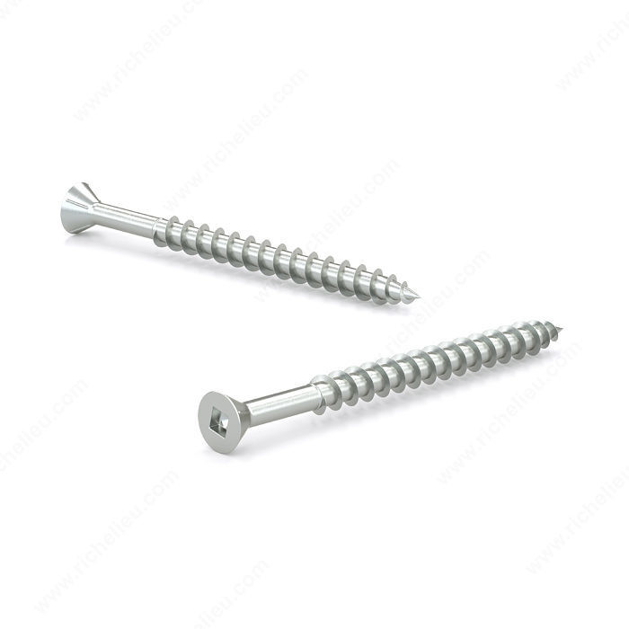 Zinc-Plated Wood Screw, Flat Head With Nibs, Square Drive, Coarse Thread, Regular Wood Point, Self- tapping screw, Screw Size 6, Length 1 in, Function Hinges and Hardware, Head Size no. 6