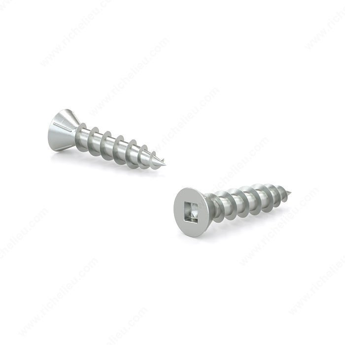 Zinc-Plated Wood Screw, Flat Head With Nibs, Square Drive, Coarse Thread, Regular Wood Point, Self- tapping screw, Screw Size 8, Length 3/4 in, Function Hinges and Hardware, Head Size no. 8