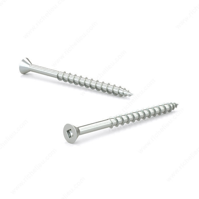 Zinc-Plated Wood Screw, Flat head, Square Drive, Coarse Thread, Regular Wood Point, Assembly screw, Screw Size 6, Length 2 in, Function Assembly, Head Size no. 6