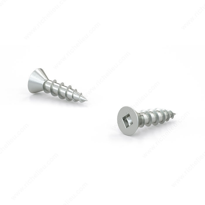 Zinc-Plated Wood Screw, Flat head, Square Drive, Coarse Thread, Regular Wood Point, Assembly screw, Screw Size 6, Length 3/4 in, Function Hinges and Hardware, Head Size no. 6
