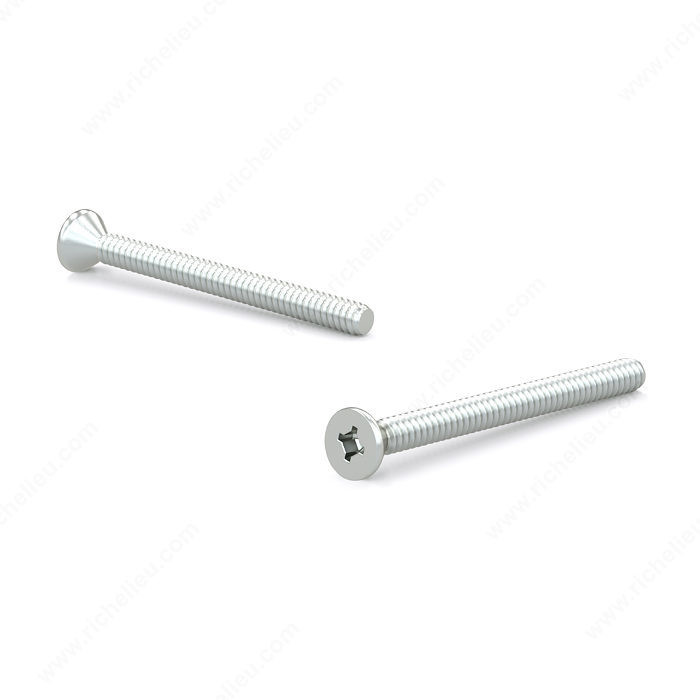 Zinc Plated Machine Screw, Flat Head, Quadrex Drive, TPI 24, Type B Point, Imperial machine screw with zinc plating, Length 3 1/2 in