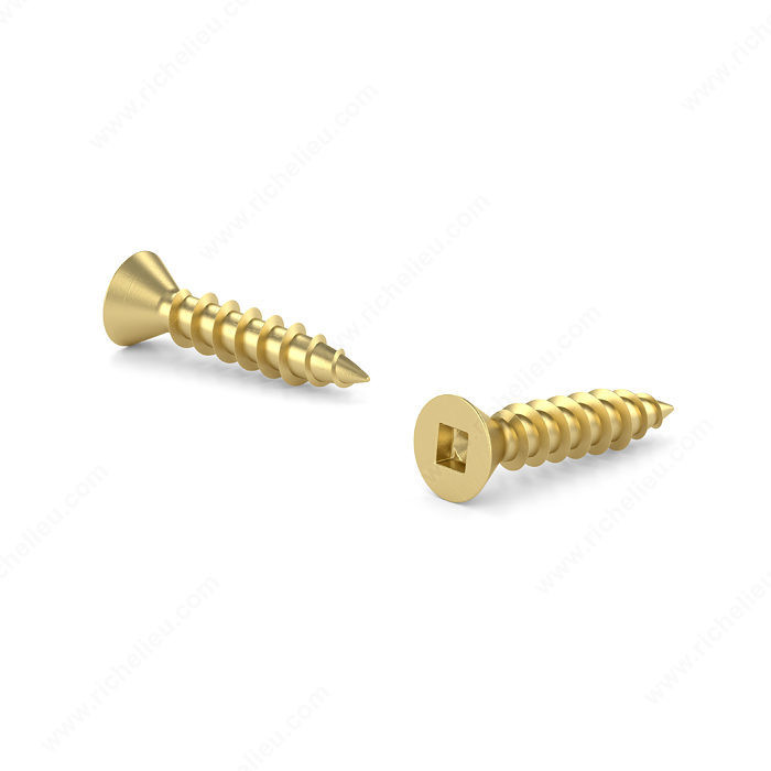 Solid Brass Wood Screw, Flat Head, Square Drive, Regular Thread, Regular Wood Point, Corrosion resistant,