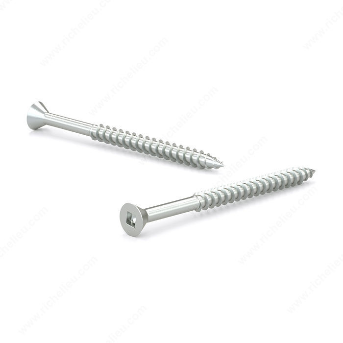 Wood Screw, Flat Head, Regular Thread, Regular Wood Point, Zinc plated assembly screw, Screw Size 6, Length 1 1/2 in, Head Size no. 6, Drive Size #1 (Green)