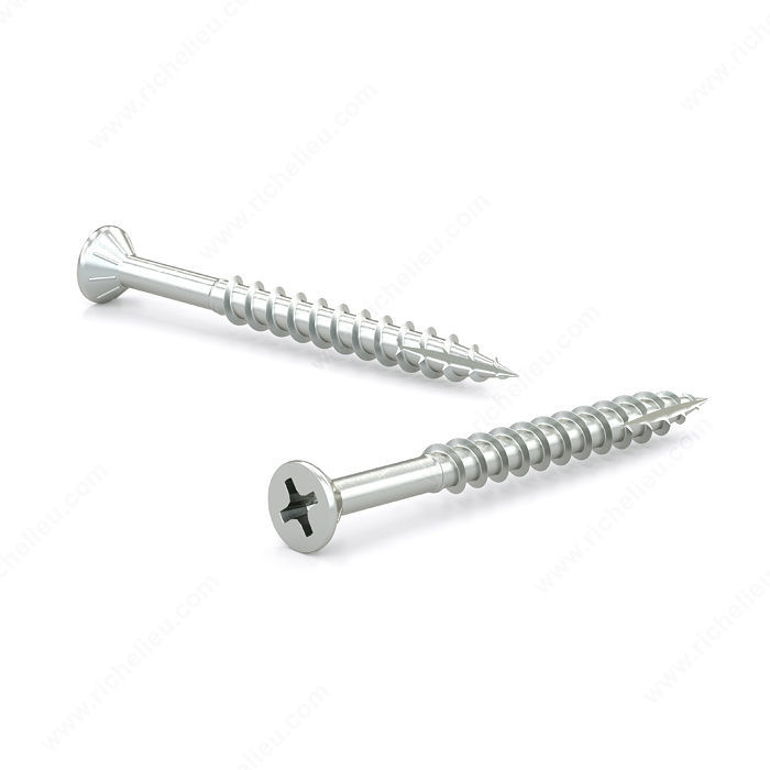 Zinc-Plated Wood Screw, Flat Head With Nibs, Phillips Drive, Coarse Thread, Type 17 Point, Zinc plated, self- tapping, self- drilling screw, Length 1 5/8 in