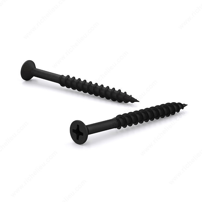 Plain Wood Screw, Flat Head, Phillips Drive, Coarse Thread, Regular Wood Point, Black phosphate assembly screw, Screw Size 8, Length 2 1/2 in, Head Size no. 8, Drive Size #2 (Phillips)