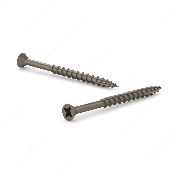 Plain Wood Screw, Flat Head With Nibs, Quadrex Drive, Coarse Thread, Type 17 Point, Self- tapping, self- drilling screw, Screw Size 6, Length 1 1/2 in, Head Size no. 6