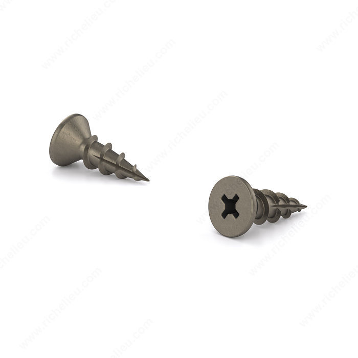 Plain Wood Screw, Flat Head, Quadrex Drive, Coarse Thread, Type 17 point, Self- drilling screw without plating, Screw Size 6, Length 5/8 in, Function Hinges and Hardware, Head Size no. 8