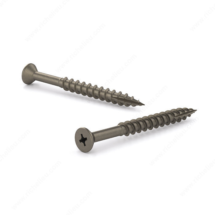 Plain Wood Screw, Flat Head, Quadrex Drive, Coarse Thread, Type 17 point, Self- drilling screw without plating, Screw Size 8, Length 2 1/2 in, Function Assembly, Head Size no. 8