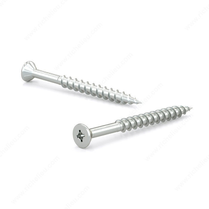 Zinc-Plated Wood Screw,Flat Head With Nibs, Quadrex Drive, Coarse Thread, Regular Wood Point, Self- tapping screw, Length 1 1/2 in