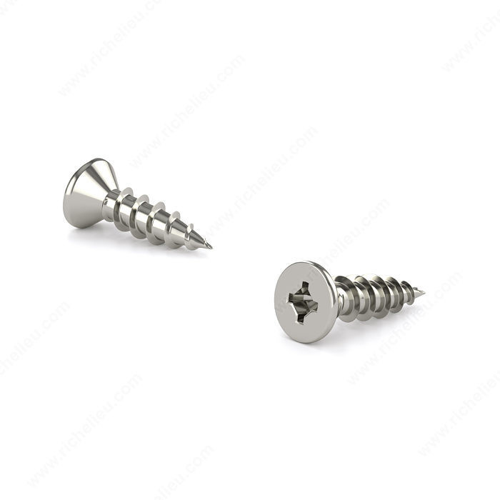 Nickel-Plated Wood Screw, Flat Head, Quadrex Drive, Coarse Thread, Regular Wood Point, Screw for slides and tracks,