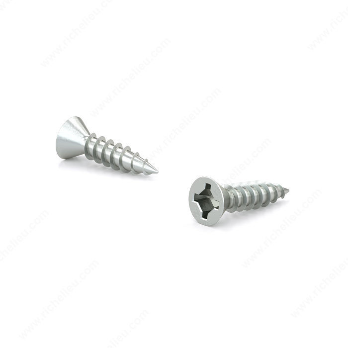 Zinc-Plated Wood Screw, Flat Head, Quadrex Drive, Coarse Thread, Regular Wood Point, Traditional wood screw, Screw Size 8, Length 1 3/4 in, Function Assembly, Head Size no. 8