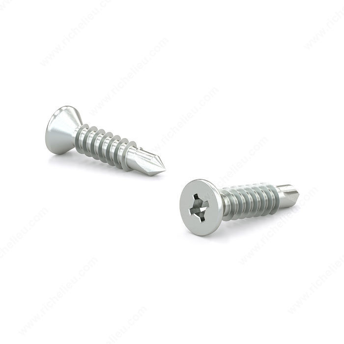 Zinc Plated Metal screw, Flat head, Quadrex Drive, Self-Tapping Thread, Self-Drilling Point, Zinc plated self- drilling (TEK) screw, Screw Size 10, Length 3/4 in