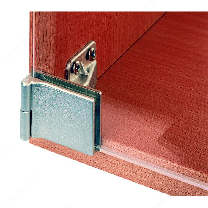 Surface Mounted Hinge with Snap Closure for Half-Overlay Glass Doors for Furniture/Cabinet, No drilling, Finish Satin Chrome, pair