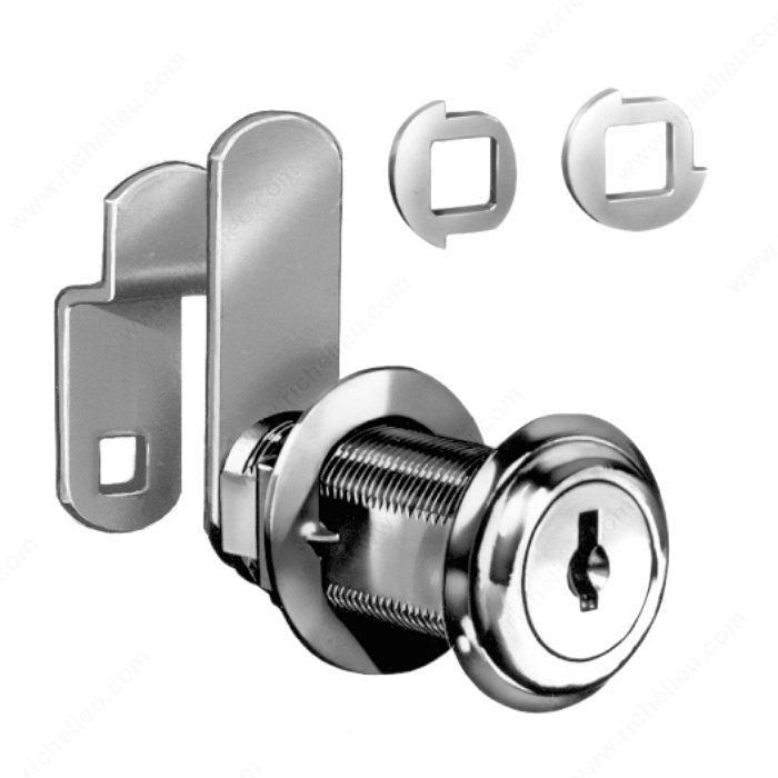 Cam Lock, Key Type Different, Panel Thickness Max. 1 7/16 in, Cylinder Length 1 3/4 in, Finish Bright Nickel