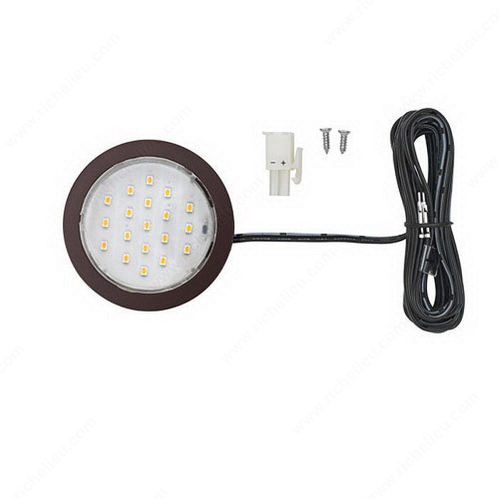 1.5W Pockit LED Puck Light 12VDC, With mounting ring, Kelvin Color Temperature Warm White: 3,000? K, Light Color Warm White, Finish Oil-Rubbed Bronze