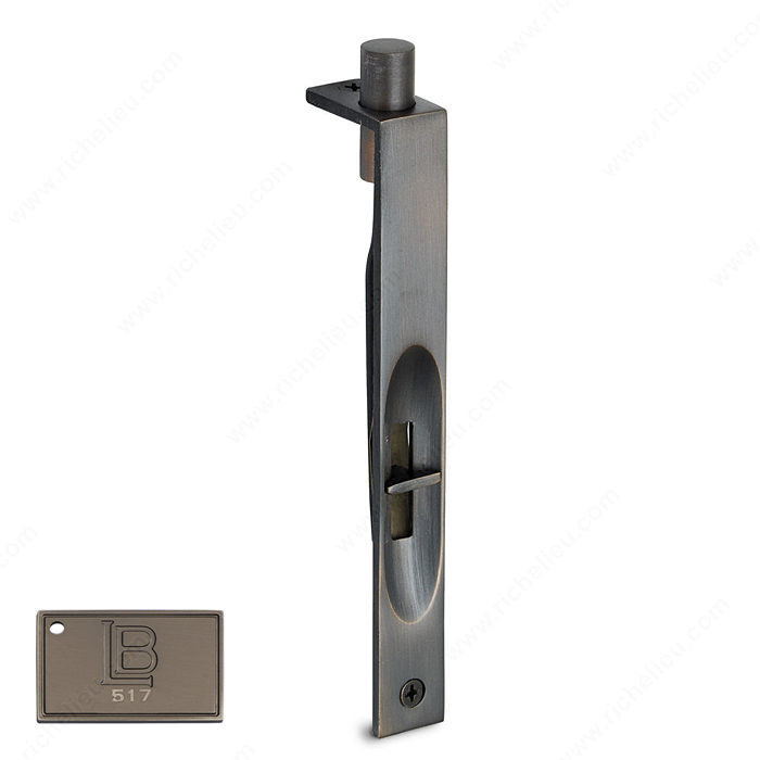 Flush Bolt - Brass, Finish Brushed Antique Nickel