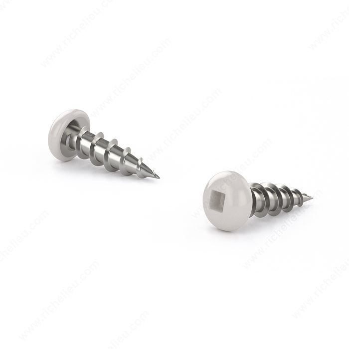 Wood Screw, White Pan Head, Square Drive, Coarse Thread, Regular Wood Point, Assembly screw with white colored head,