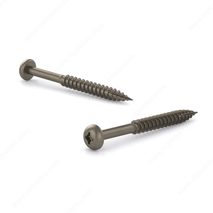 Plain Wood Screw, Pan Head, Quadrex Drive, Coarse Thread, Type 17 Point, Self- drilling assembly screw without plating, Length 1 1/2 in, Threading Partial thread, Brands Richelieu Products