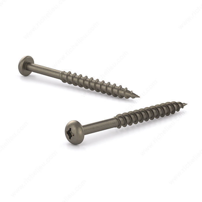 Plain Wood Screw, Pan Head, Quadrex Drive, Coarse Thread, Regular Wood Point, Installation screw without plating, Screw Size 8, Length 1 1/4 in, Function Assembly, Head Size no. 8