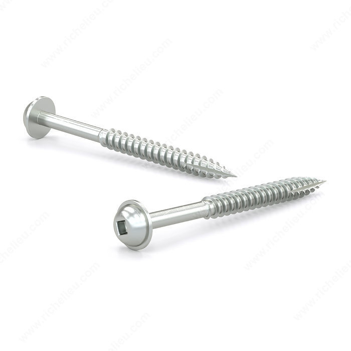 Zinc-Plated Wood Screw, Pan Washer Head, Square Drive, Regular Thread, Type 17 Point, Zinc plated pocket screw, Length 2 in