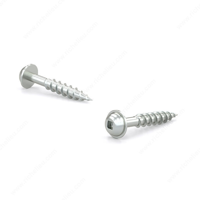 Zinc-Plated Wood Screw, Pan Washer Head, Square Drive, Coarse Thread, Regular Wood Point, Zinc plated pocket screw, Screw Size 8, Length 1 1/4 in, Threading Partial thread
