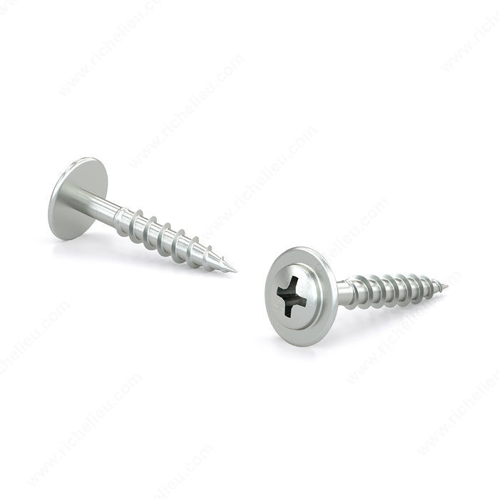 Zinc-Plated Wood Screw, Modified Pan Washer Head, Phillips Drive, Coarse Thread, Regular Wood Point, Zinc plated installation screw, Length 1 1/8 in