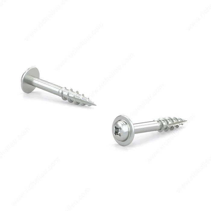 Zinc-Plated Wood Screw, Pan Washer Head, Quadrex Drive, Coarse Thread, Type 17 Point, Zinc plated pocket screw, Length 1 1/4 in