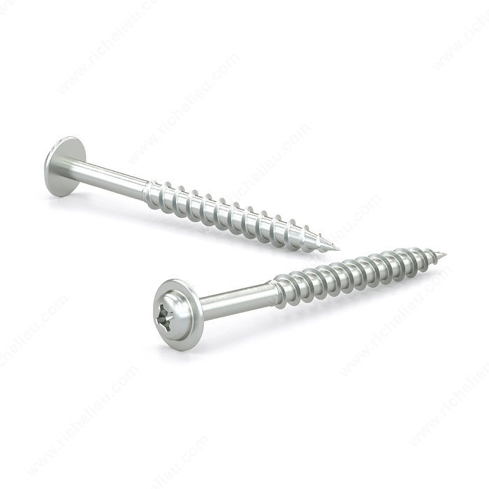 Zinc-Plated Wood Screw, Pan Washer Head, Quadrex Drive, Coarse Thread, Regular Wood Point, Zinc plated pocket screw, Length 2 in, Threading Partial thread