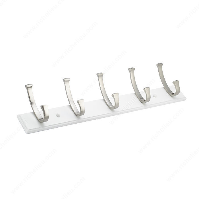 Contemporary Hook Rack - 1112, Board Finish White, Finish White / Brushed Nickel