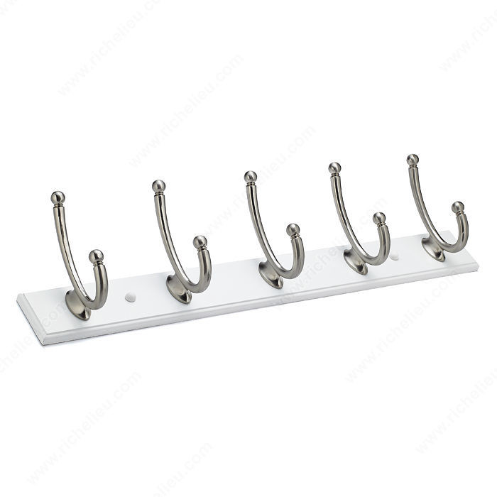 Contemporary Hook Rack - 1362, Board Finish White, Finish White / Brushed Nickel