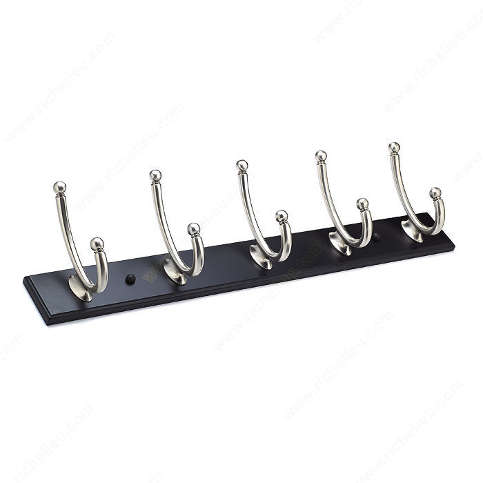 Contemporary Hook Rack - 1362, Board Finish Black, Finish Black / Brushed Nickel