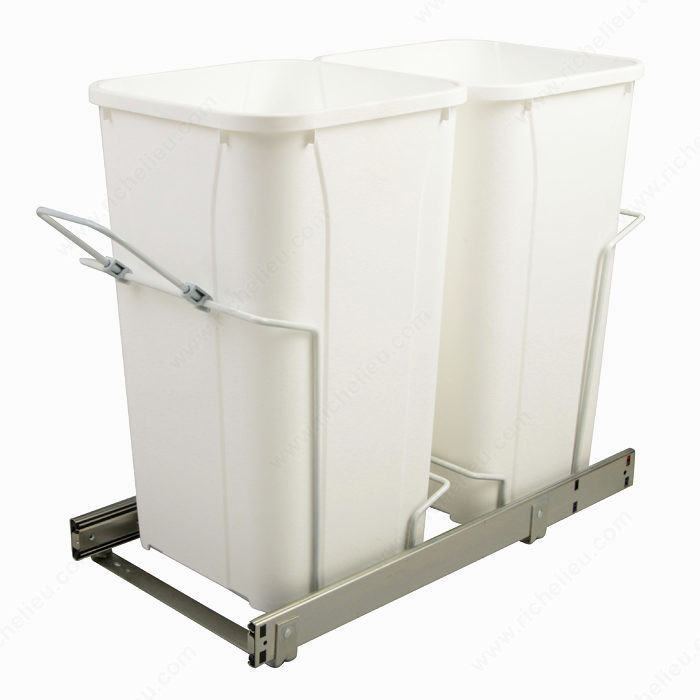 Double Bin Recycling Center with Handle, Soft- close technology., Total Capacity 54 qt, Finish White, Bin Capacity 2 x 27 quarts