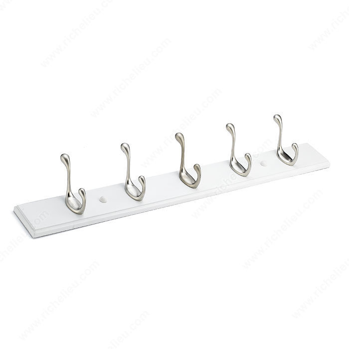 Utility Hook Rack - 0202, Board Finish White, Finish White / Brushed Nickel